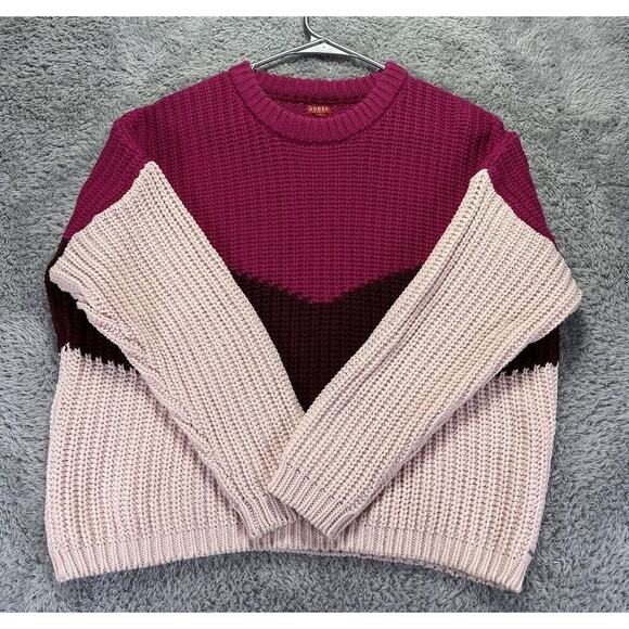 Guess Sweater Womens Pink Brown Colorblock Chunky‎ Knit Small - Picture 1 of 9